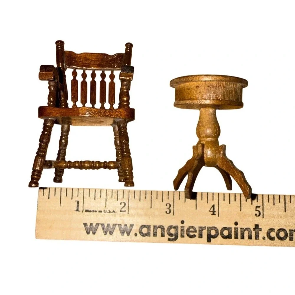 Miniature Dollhouse Furniture Set Victorian Armchair & Pedestal Side